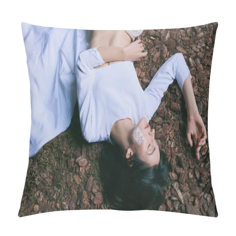 Personality  Woman In White Clothes Lies In Forest. Pillow Covers