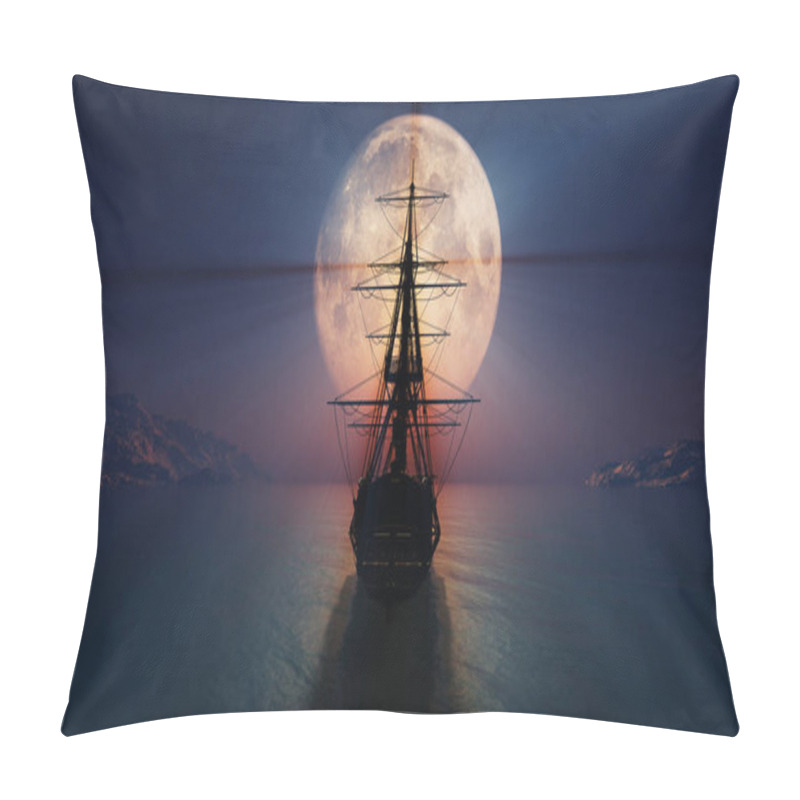 Personality  Old Ship In The Night Full Moon 3d Render Illustration Pillow Covers