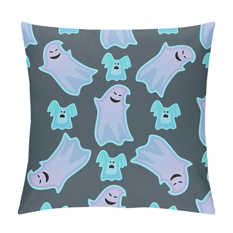 Personality  Cartoon Spooky Ghost Character Scary Holiday Monster Costume Evil Seamless Pattern Creepy Phantom Spectre Apparition Vector Illustration. Pillow Covers