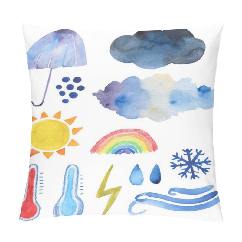 Personality  Weather Icon Cloud, Rainbow, Rain, Drops, Umbrella, Cloud, Sun, Wind, Thermometer Pillow Covers