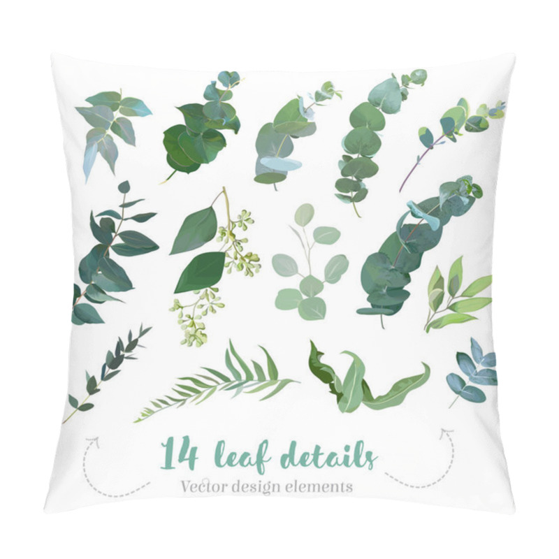 Personality  Greenery Leaves Vector Big Collection. Seeded Eucalyptus, Parvifolia Foliage, Plants Mix.  Hand Painted Branches On White Background. Watercolor Style Set. All Elements Are Isolated And Editable Pillow Covers