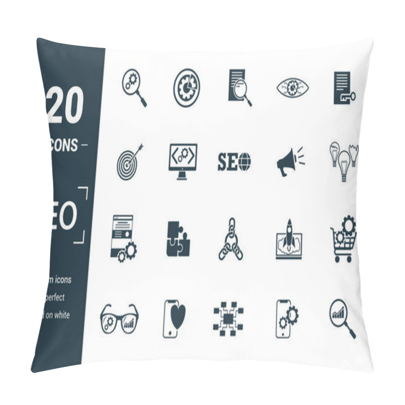 Personality  Seo Icon Set. Include Creative Elements Search Optimization, Search Result, Right Solution, Code Optimization, Website Optimization Icons. Can Be Used For Report, Presentation, Diagram, Web Design Pillow Covers