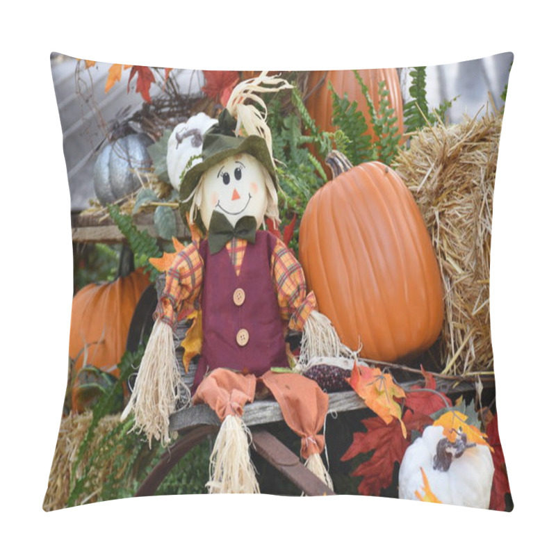 Personality  Harvest Festival, Autumn Flowers And Pumpkins, Decoration, Showcase. Fall Season. Holidays. Colorful Scarecrow Decorations For Halloween And Thanksgiving Pillow Covers