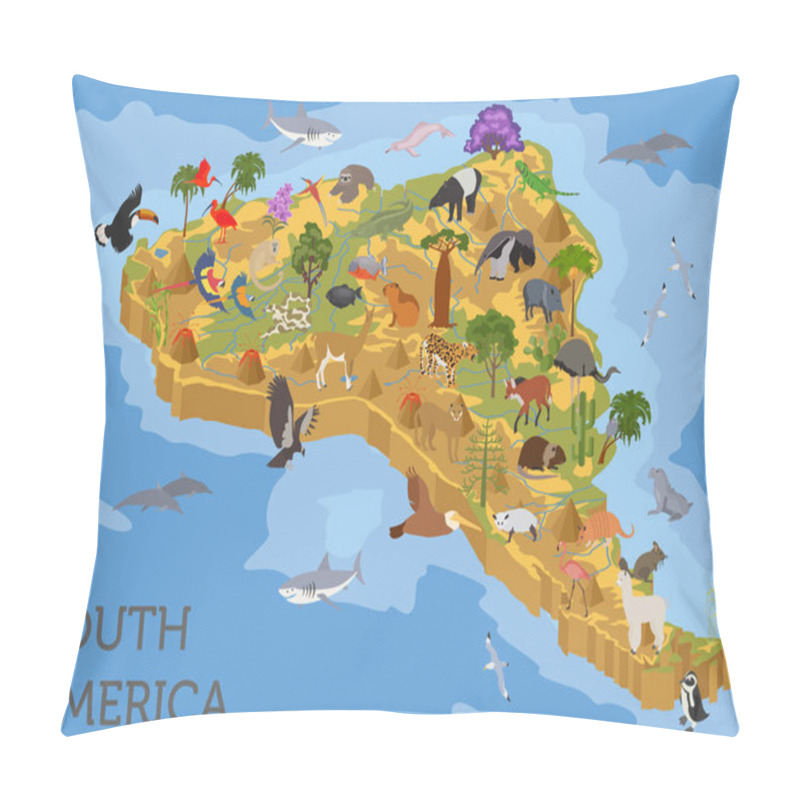 Personality  Isometric 3d South America Flora And Fauna Map Elements. Animals Pillow Covers