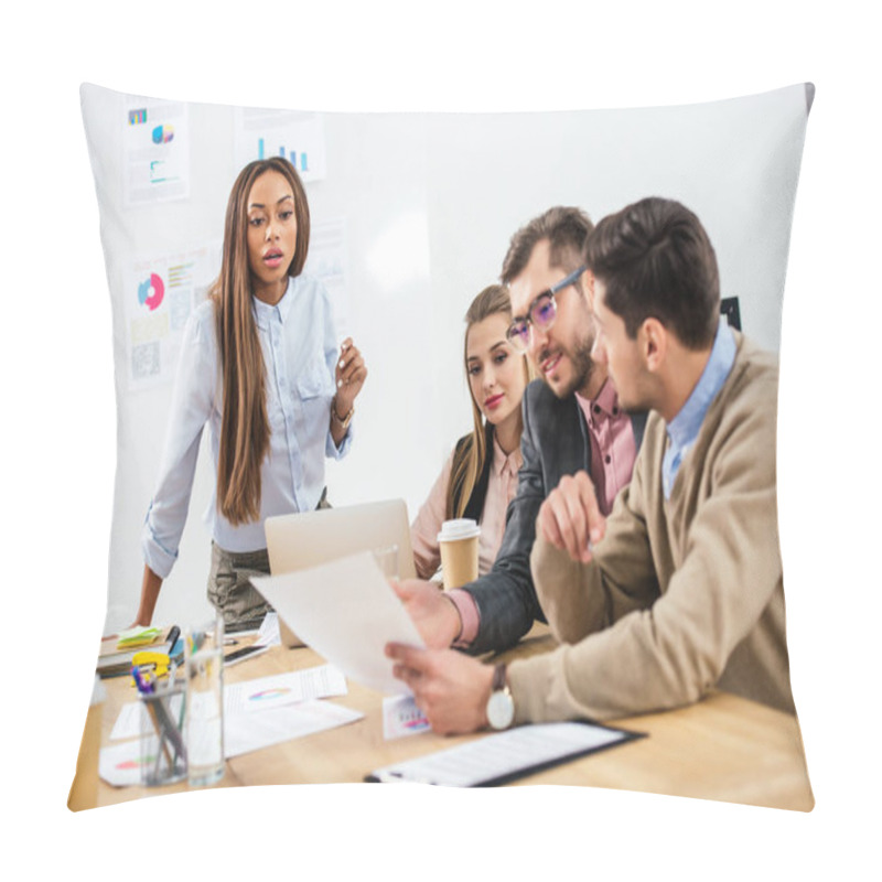 Personality  Multicultural Group Of Marketing Managers Working On Project Together In Office Pillow Covers