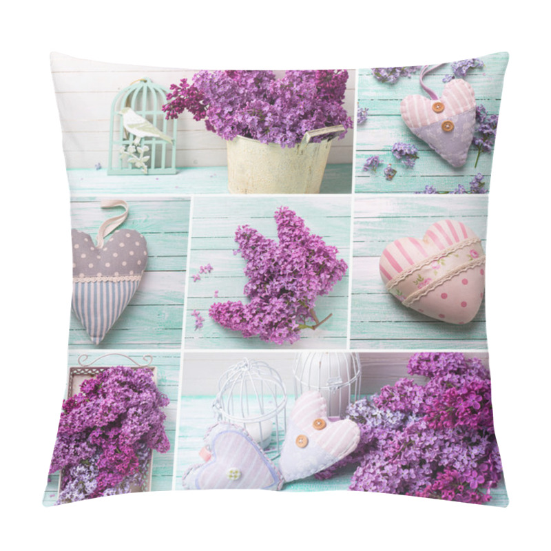 Personality  Collage  With Lilac Flowers Pillow Covers