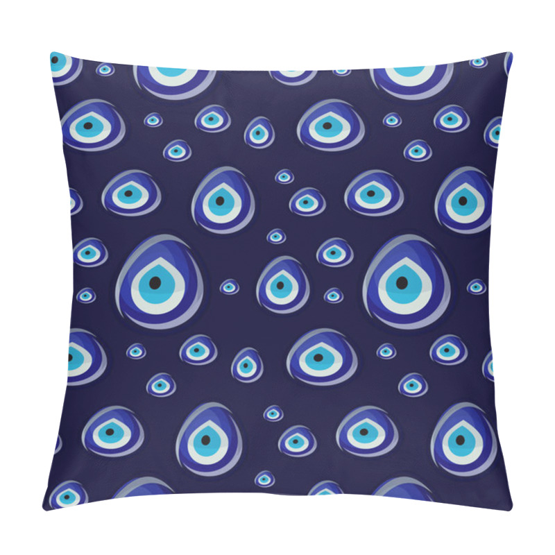 Personality  Seamless Pattern With Turkish Traditional Glass Amulet Boncuk, Evil On Dark Blue Background. Pillow Covers