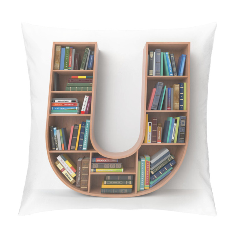 Personality  Letter U. Alphabet In The Form Of Shelves With Books Isolated On Pillow Covers