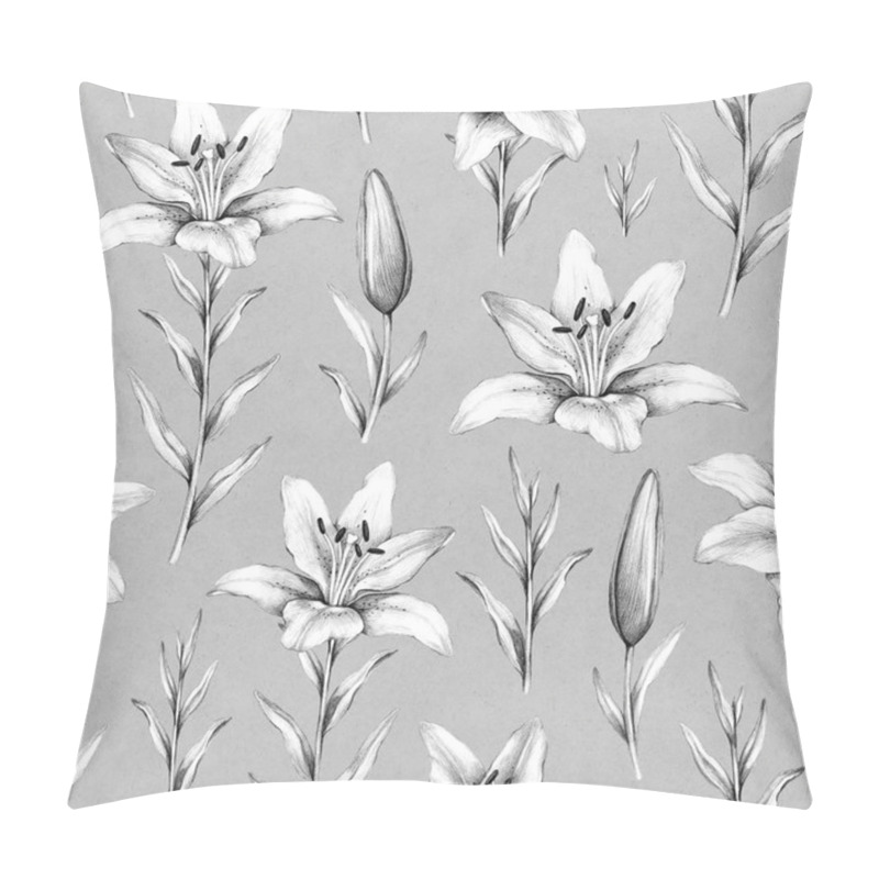 Personality  Seamless Pattern With Pencil Drawings Of Lily Flowers Pillow Covers