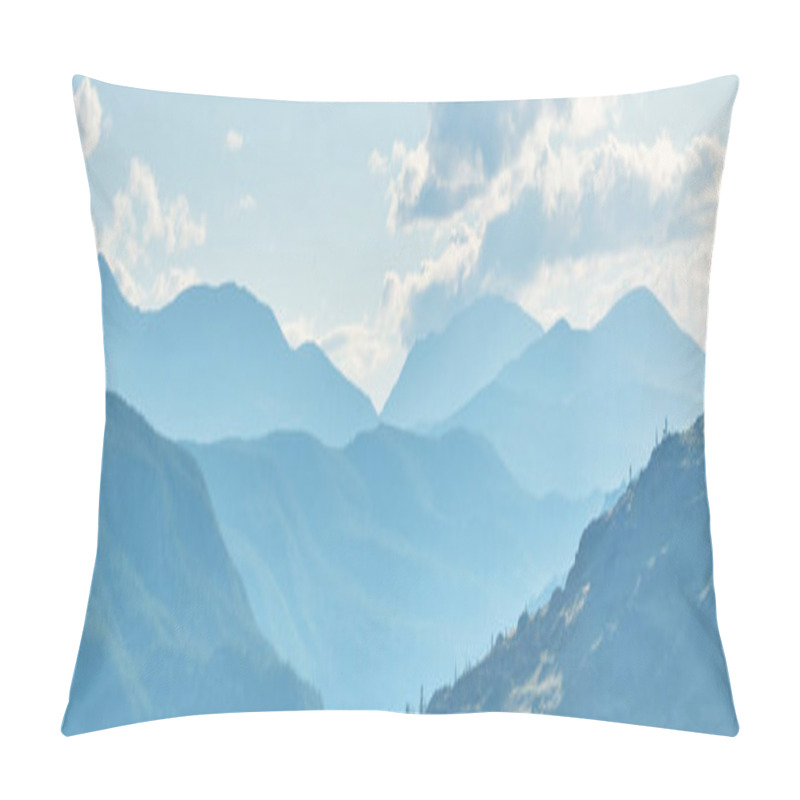 Personality  Mountain Ranges In Blue Haze, Evening Light, Panoramic View.  Pillow Covers