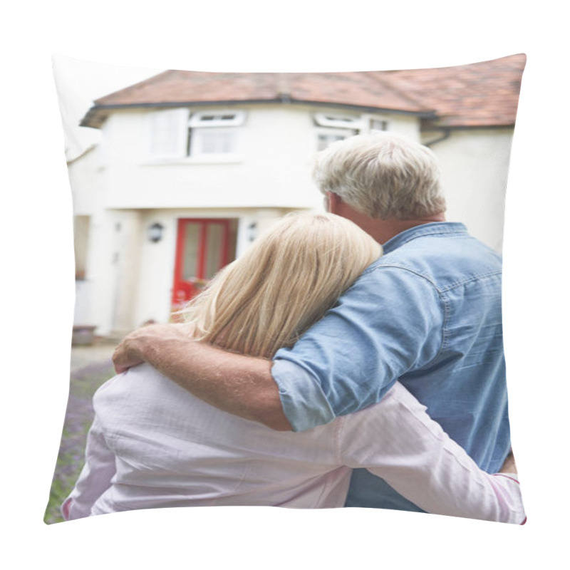 Personality  Rear View Of Mature Couple Standing In Garden Look At Dream Home Pillow Covers