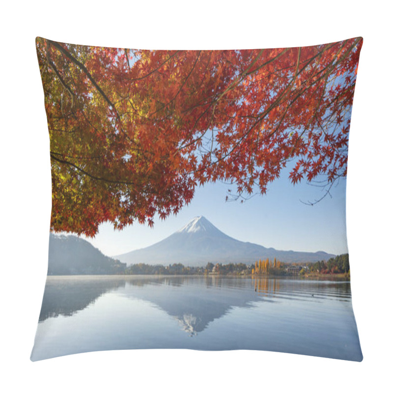 Personality  Mount Fuji Reflection And Red Maple In Autumn At Kawaguchiko Lak Pillow Covers