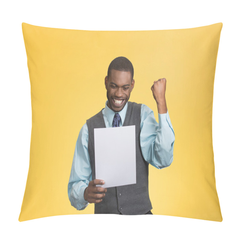 Personality  Excited Happy Man Holding Document, Receiving Goood News Pillow Covers