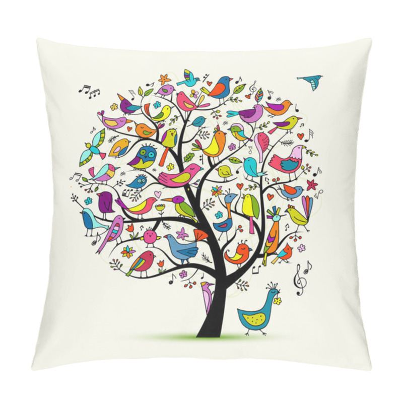 Personality  Tree With Birds, Sketch For Your Design Pillow Covers