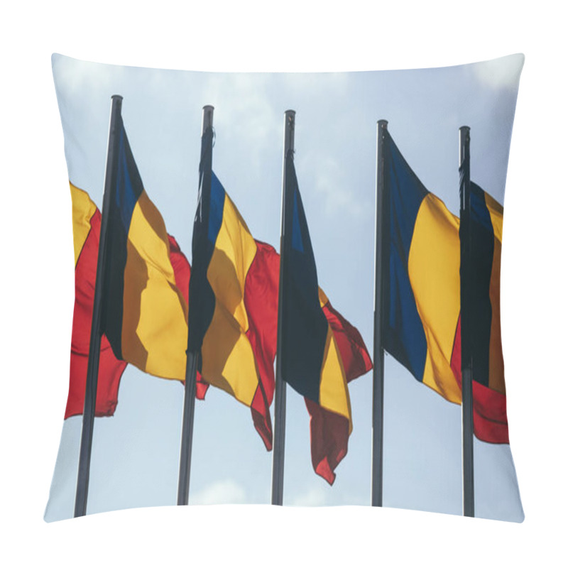 Personality  Romanian Flags On Poles Moving In The Wind. Pillow Covers