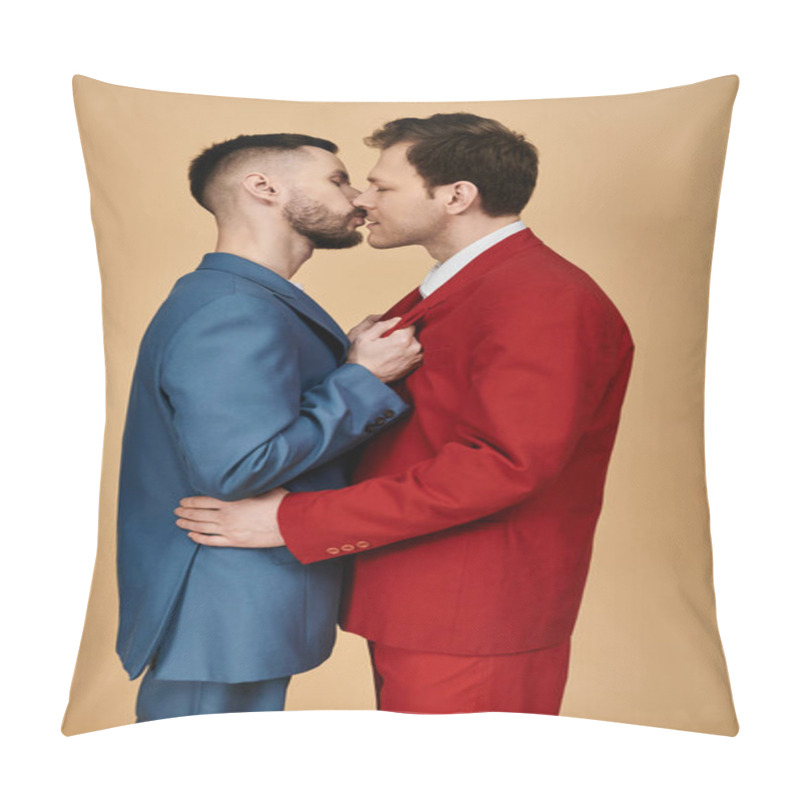 Personality  Two Men In Dapper Suits Stand Close, Sharing A Tender Moment. Pillow Covers