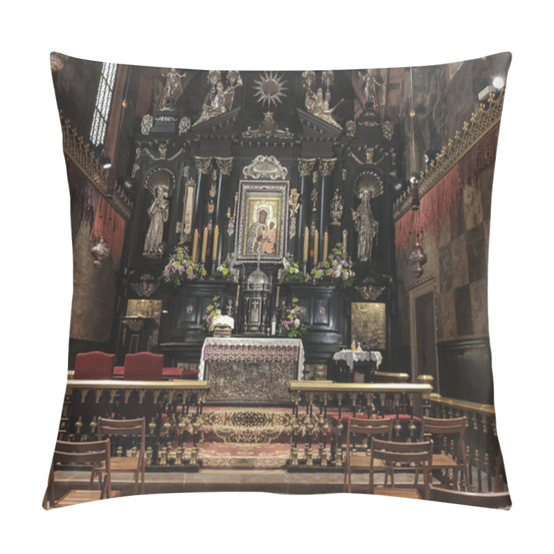 Personality  Czestochowa, Poland, March 19, 2020: Jasna Gora Monastery: Chapel And Wonderful Image Of The Black Madonna Of Czestochowa (Our Lady Of Czestochowa) Pillow Covers