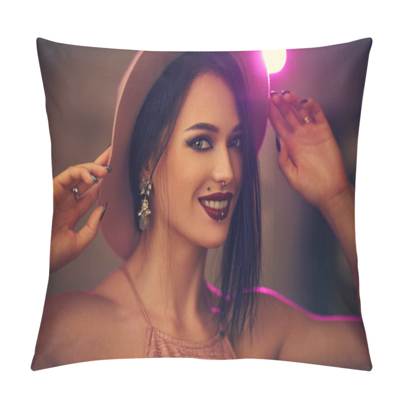 Personality  Woman Brunette Portrait Pillow Covers