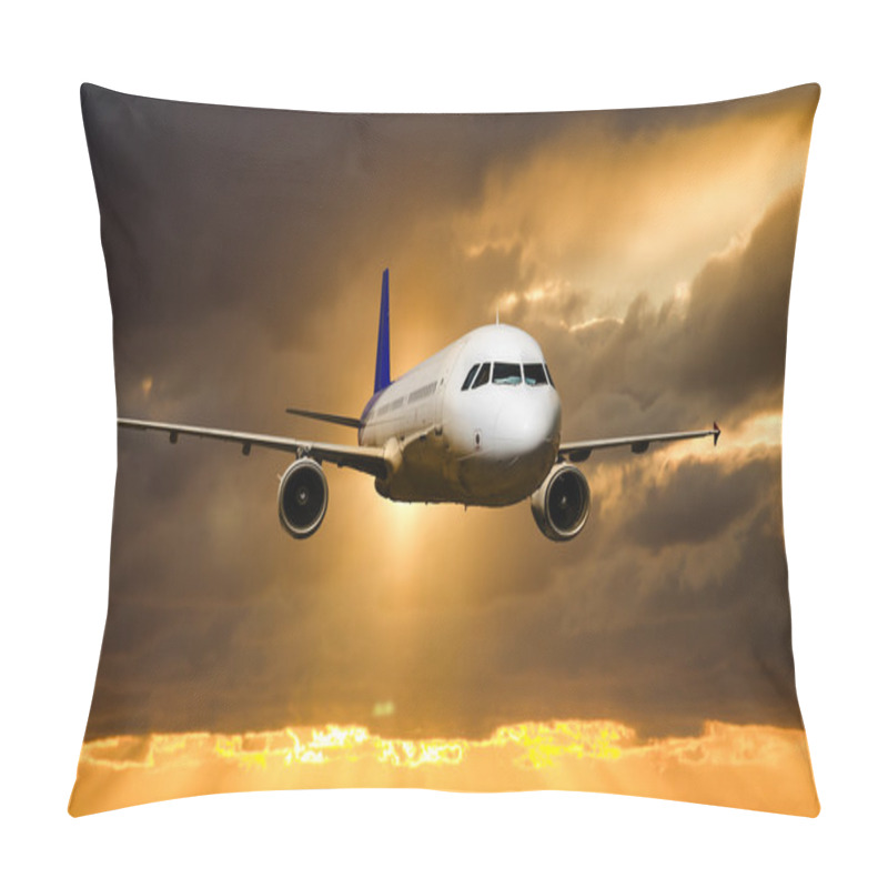 Personality  A Passenger Plane Flying In The Sky At Sunset Pillow Covers