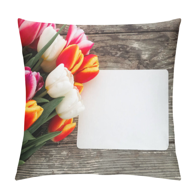 Personality  Tulips Bunch On Dark Barn Wood Planks Background Pillow Covers