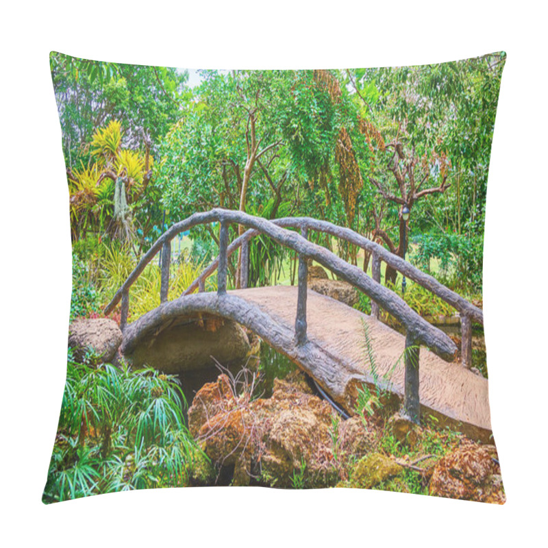 Personality  The Small Bridge Over The Narrow Creek, Surrounded By Thickets Of Rajapruek Park, Chiang Mai, Thailand Pillow Covers