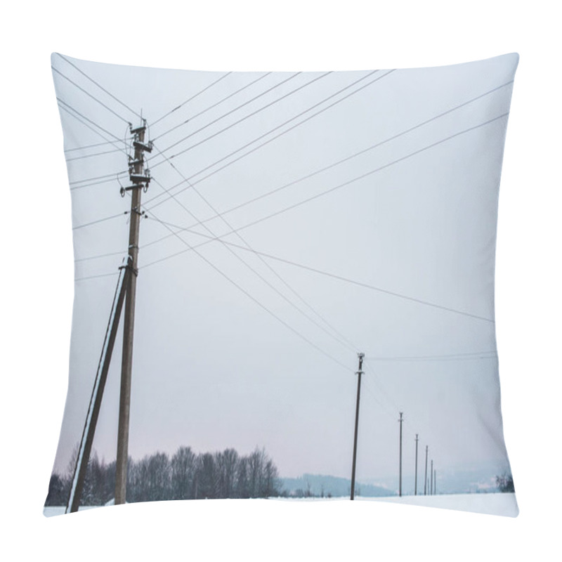 Personality  Electric Poles With Wires In Field Covered With Snow Pillow Covers