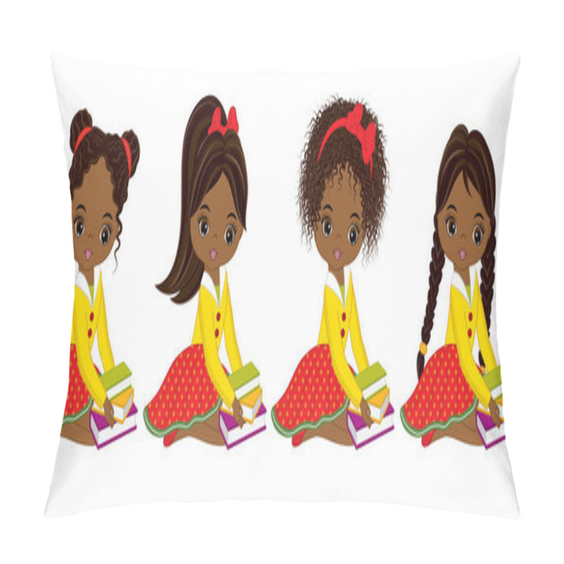 Personality  Vector Cute Little African American Girls With Books Pillow Covers