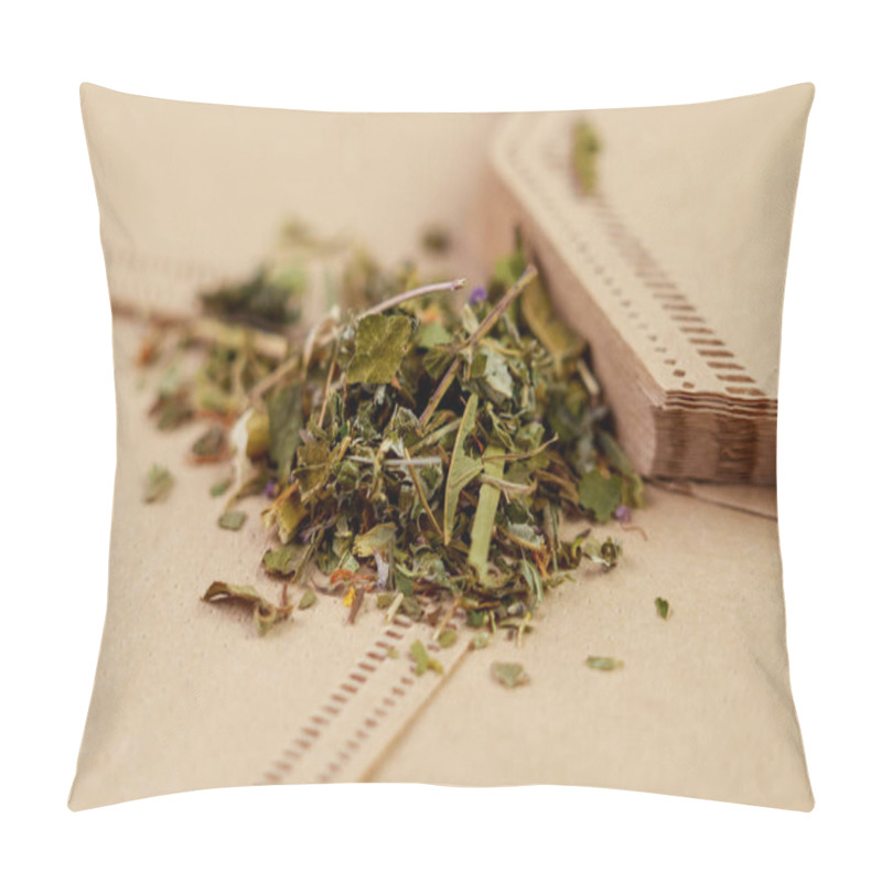 Personality  Dried Herbal Green Tea On A New Biodegradable Infuser Bags Close Up Pillow Covers