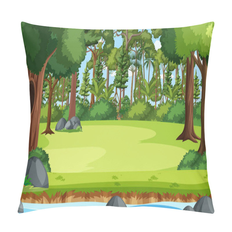 Personality  Nature Scene With Stream Flowing Through The Forest Illustration Pillow Covers