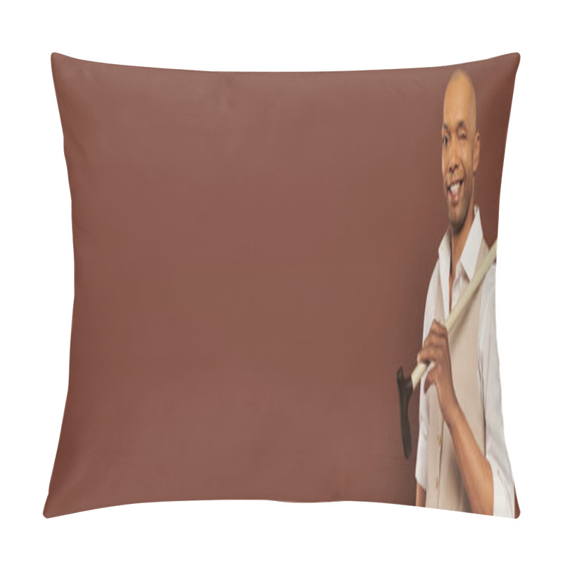 Personality  Inclusion, Myasthenia Gravis Syndrome, Happy African American Man Holding Walking Cane, Looking At Camera, Dark Skinned, Positivity, Neurological Disorder, Physical Impairment, Banner  Pillow Covers