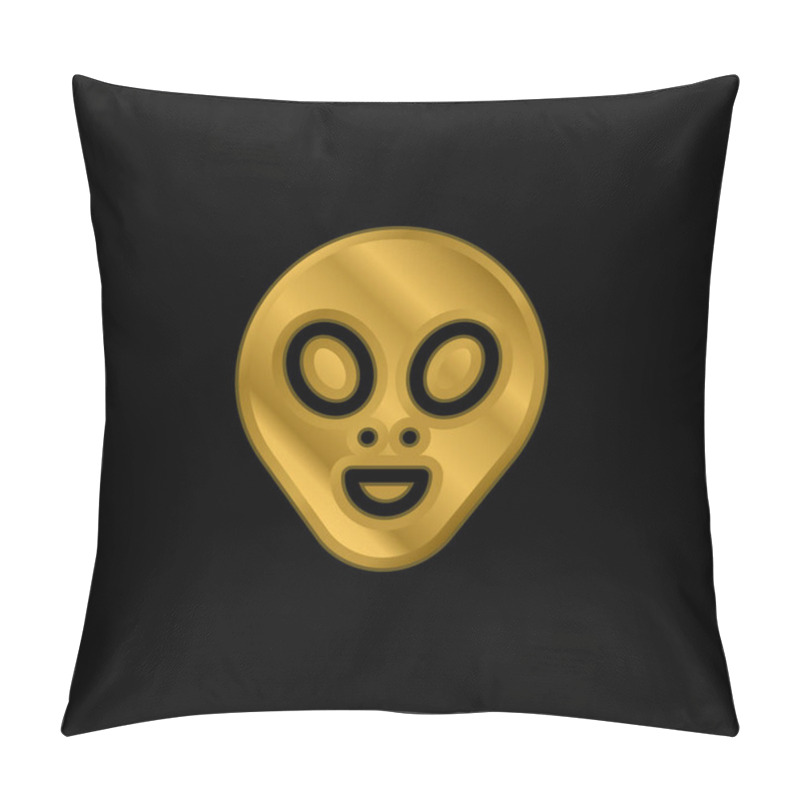 Personality  Alien Gold Plated Metalic Icon Or Logo Vector Pillow Covers