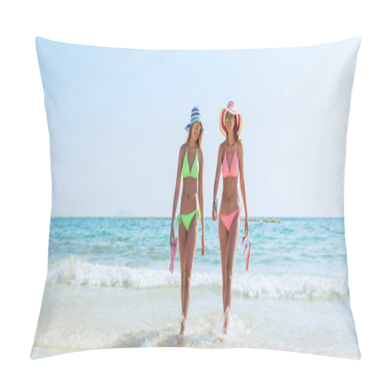 Personality  Beach Vacation Snorkel Girl Snorkeling With Mask And Fins. Bikini Woman Relaxing On Summer Tropical Getaway Doing Snorkeling Activity With Snorkel Tuba Flippers Sun Tanning. Banner Crop For Copy Space Pillow Covers