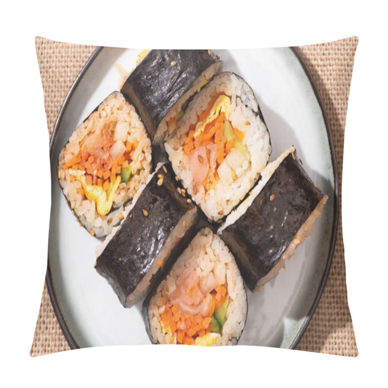 Personality  Top View Of Plate With Tasty Korean Gimbap  Pillow Covers