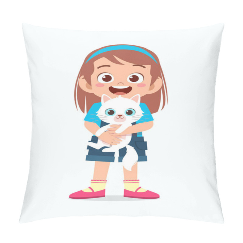 Personality  Happy Cute Little Kid Girl Play With Pet Cat Pillow Covers