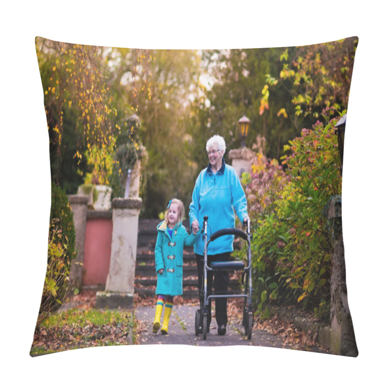 Personality  Senior Lady With Walker Enjoying Family Visit Pillow Covers