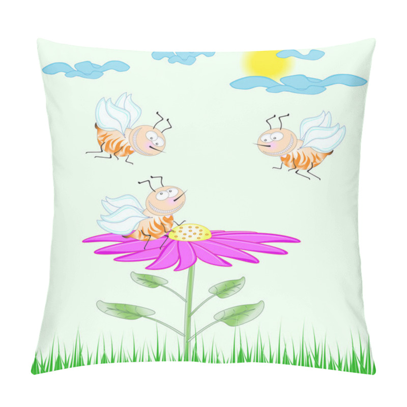 Personality  Bumble-bees Or Mosquitoes On Summer Or Spring Landscape Pillow Covers