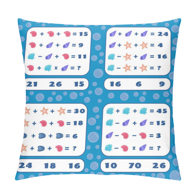 Personality  Set Of Mathematical Games. Mathematics Educational Game For Children. Mathematical Count Task. Math Games Set With Pictures For Children. Educational Worksheet. Pillow Covers