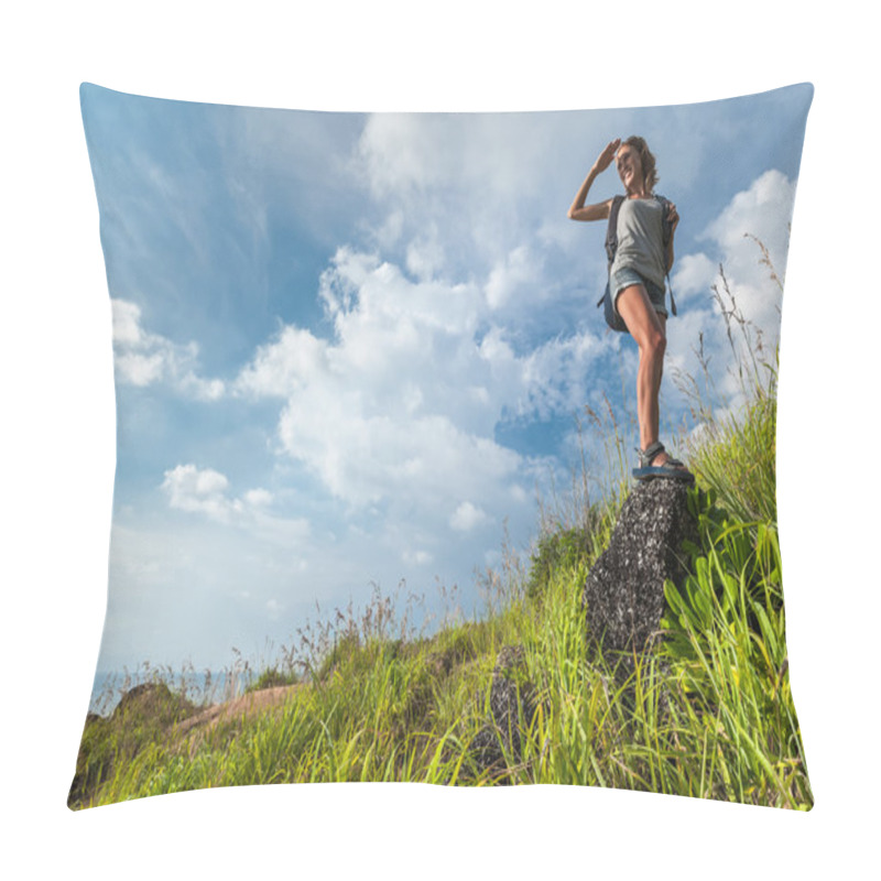 Personality  Lady Hiker On The Green Meadow Pillow Covers