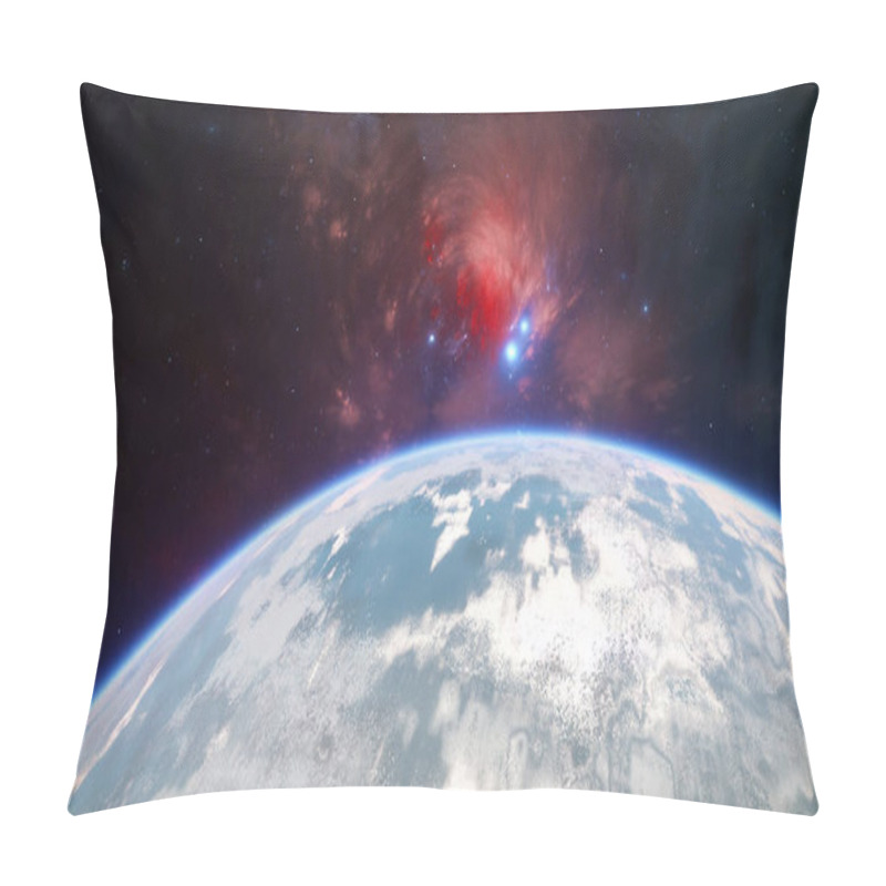 Personality  Breathtaking Perspective Of Earth From Outer Space Reveals Detailed Planetary Features, While Vibrant Cosmic Clouds And Stars Create A Mesmerizing Backdrop In The Universe. 3d Render Pillow Covers