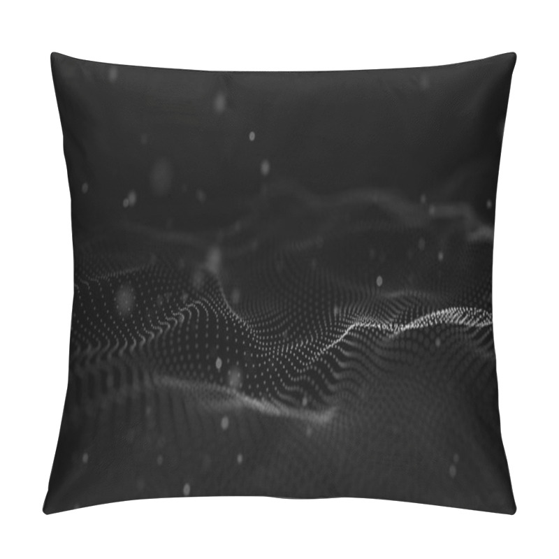 Personality  Data Technology Illustration. Abstract Futuristic Background. Wave With Connecting Dots And Lines On Dark Background. Wave Of Particles. Pillow Covers