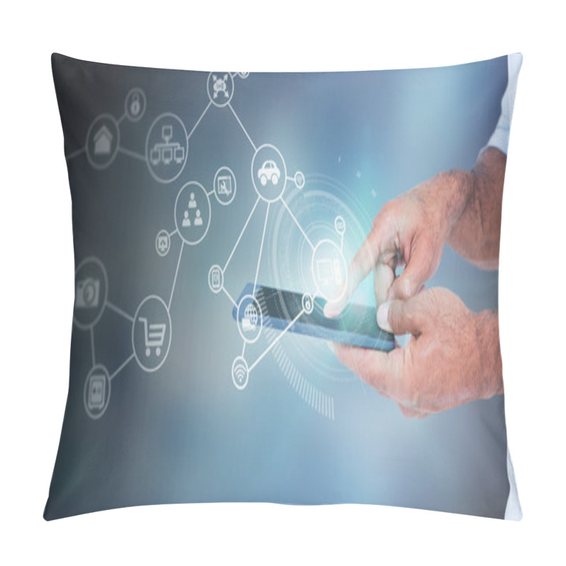 Personality  Man Using Tablet Computer Pillow Covers