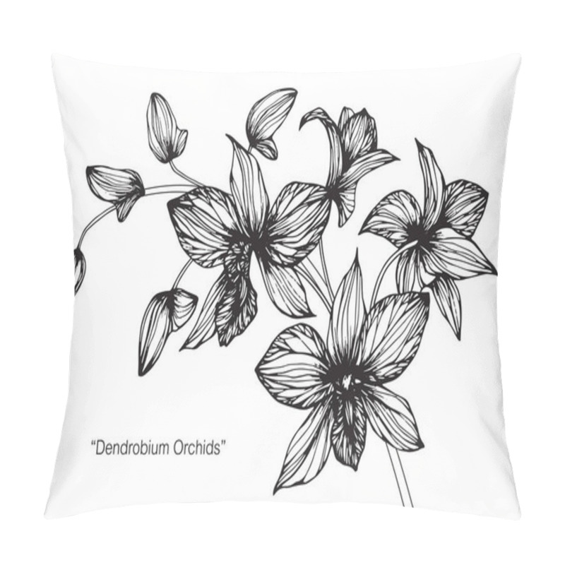 Personality  Orchids Flower. Drawing And Sketch With Black And White Line-art. Pillow Covers