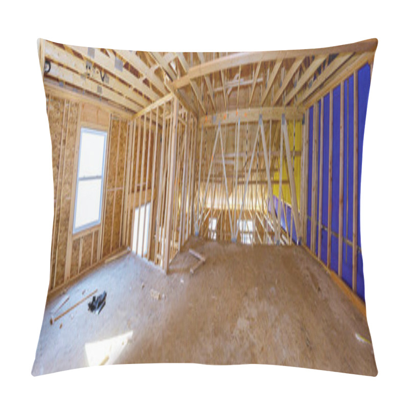 Personality  House Room Interior Under Construction Unfinish Roofing Wooden Frame Of Beam For Building Pillow Covers