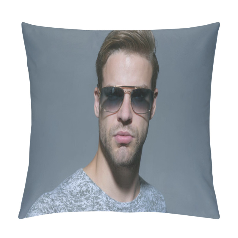 Personality  Giving The Man Confidence And Precision. Fashion Eyewear. Handsome Man Wear Eye Glasses. Fashion Model In Trendy Sun Glasses. Man Of Fashion. Weaving The Unique Blend Of Luxury Into The Eyeglasses Pillow Covers