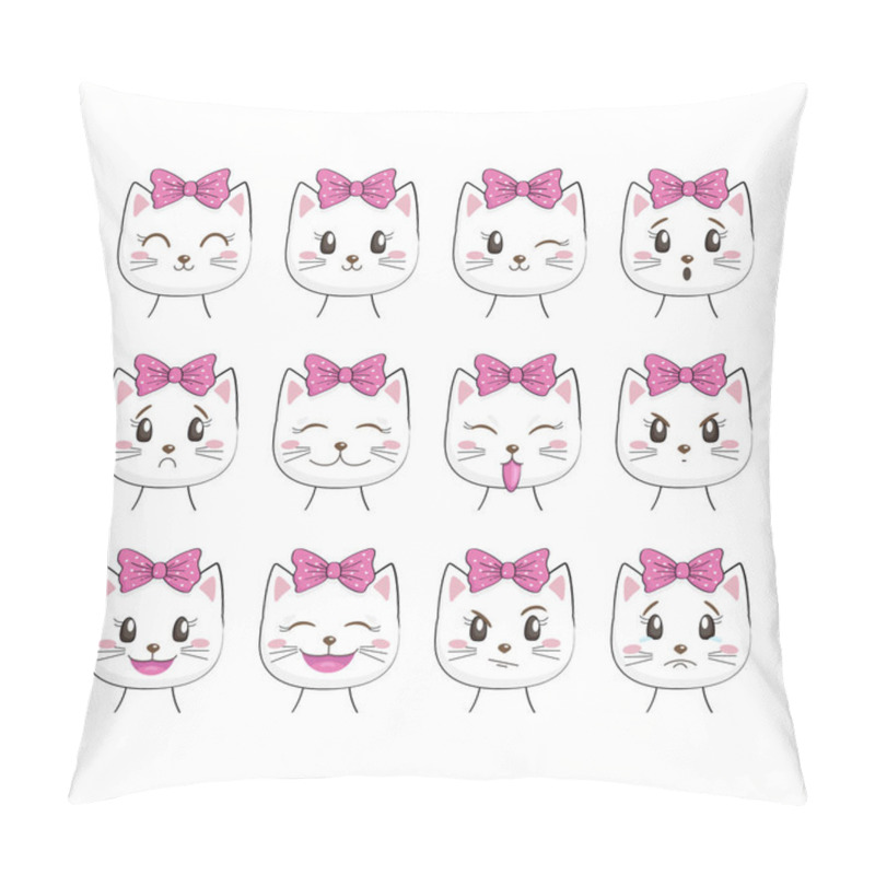 Personality  Set Of Cute Kitty With Different Emotions, Isolated On White Background. Kawaii Cat Character. Useful For Many Applications (stickers, Prints For Apparel, Scrapbooking Projects Ets). Pillow Covers