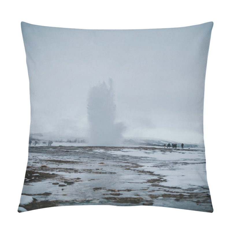 Personality  Eruption Of Strokkur Geysir In Haukadalur Valley, South Iceland, During Winter. Pillow Covers