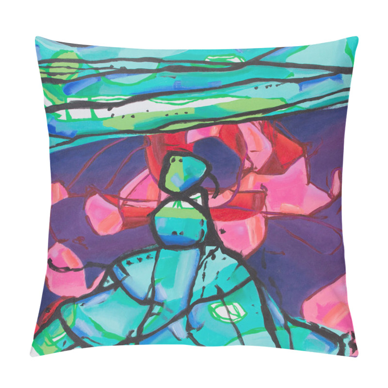 Personality  Acrylic Abstract Painting Of Green Mountain Pillow Covers