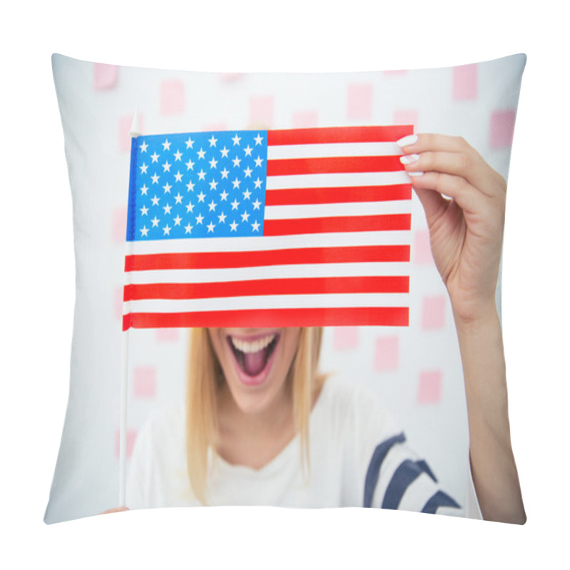 Personality  Woman Covering Her Eyes With USA Flag Pillow Covers