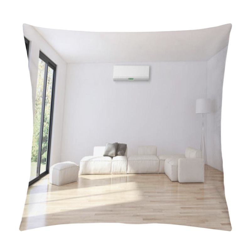 Personality  Modern Bright Interior With Air Conditioning 3D Rendering Illustration Pillow Covers