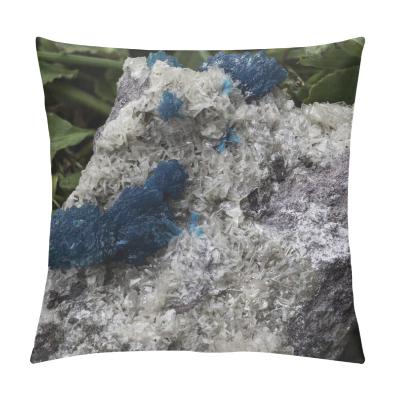 Personality  Vibrant Blue Cavansite Crystals On A Contrasting White Matrix In Natural Setting Pillow Covers